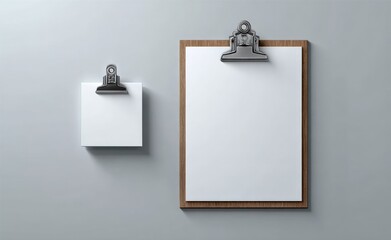 Poster - Minimalist modern wall mount with clipboard and stick note holder attached to a plain gray wall for office and workspace decor