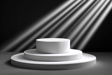 Poster - Elegant Modern White Circular Pedestal with Spotlights Highlighting 3D Display Platform for Showcase or Presentation Use