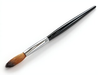 Poster - Artistic paintbrush with black handle and brown bristles isolated on white background perfect for painting supplies art tools and creative projects