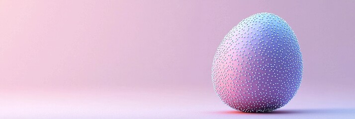 Easter egg covered in tiny LED fairy lights, on pastel lilac background