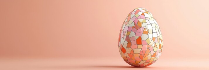 Easter egg with a mosaic tile pattern, on pastel peach background