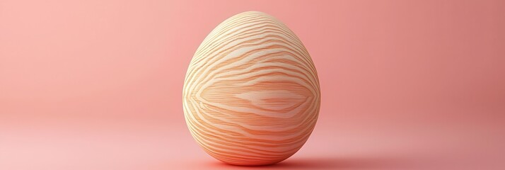 Easter egg with a carved wooden texture, on pastel coral background