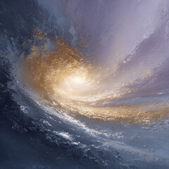 Poster - Abstract cosmic swirl with gold dust and glowing center. Evokes power, creation, and the infinite. Ideal for science, technology, or conceptual designs.