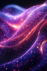 Poster - Abstract Glowing Mesh Wave Background with Purple Pink and Red Particles