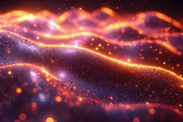 Poster - Abstract Glowing Particle Background with Orange and Red Waves