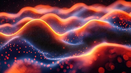 Poster - Abstract Glowing Wave Background with Orange and Blue Mesh