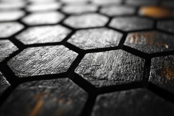 Poster - Abstract Hexagon Pattern in Dark Grey and Black with Subtle Lighting