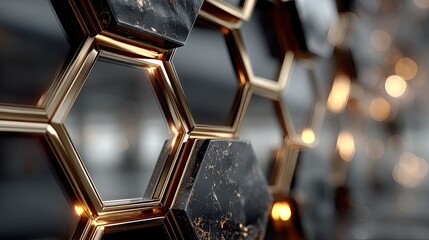 Fototapete - Abstract Hexagon Pattern with Gold Accents