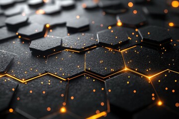 Poster - Abstract Hexagon Texture with Glowing Orange Lights