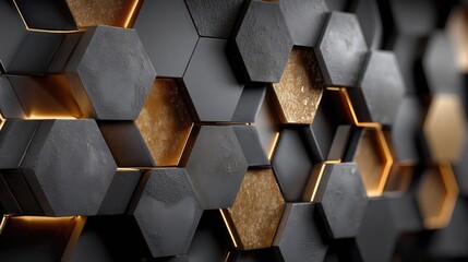 Poster - Abstract Hexagonal Pattern in Black and Gold
