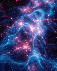 Poster - Abstract Network Background with Glowing Blue and Pink Particles