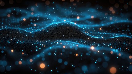 Poster - Abstract Network Data Connections Visualization with Glowing Blue Particles