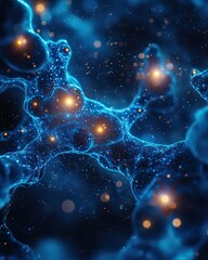 Poster - Abstract Network Mapping Visualization with Glowing Blue Nodes