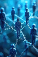 Poster - Abstract Network of Blue Digital Human Figures
