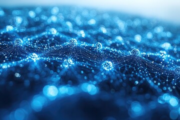 Poster - Abstract Network Visualization Blue Glowing Nodes Connections