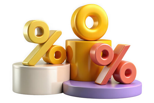 Colorful 3d percentage symbols isolated on transparent background