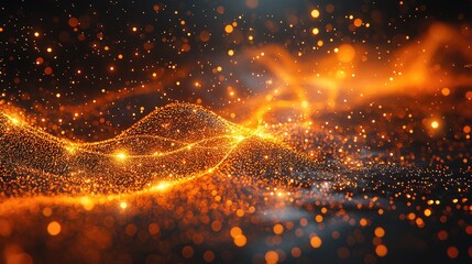 Poster - Abstract Orange and Gold Particle Wave Background