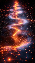 Poster - Abstract Orange Blue Energy Flow with Sparkling Particles