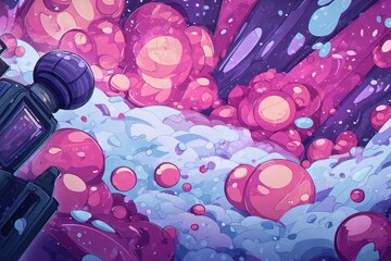 Poster - Colorful cosmic scene with abstract shapes and vibrant hues depicting a starry nebula background