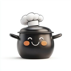 Happy cooking pot with a tiny chef hat, isolated on white