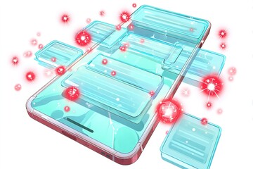 Poster - Innovative smartphone design showcasing transparent components and dynamic overlays with glowing effects