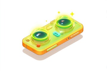 Poster - Colorful retro camera design featuring vibrant colors and glowing accents on a white background