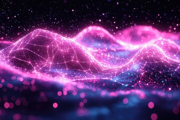 Fototapete - Abstract Pink Purple Blue Glowing Particle Waves Background