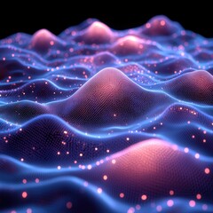 Poster - Abstract Purple Blue Pink Glowing Data Wave Signal