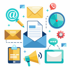 Fototapete - Modern envelope and communication icons for email marketing and digital messaging