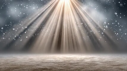 Wall Mural - Ethereal light rays and falling snow creating a mystical winter atmosphere