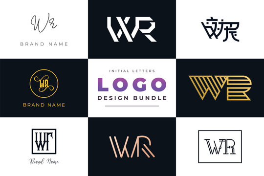 Initial letters WR Logo Design Bundle