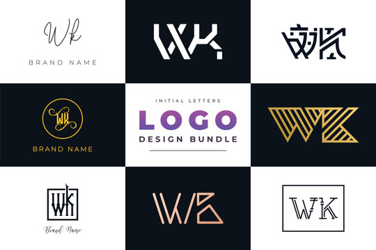 Initial letters WK Logo Design Bundle