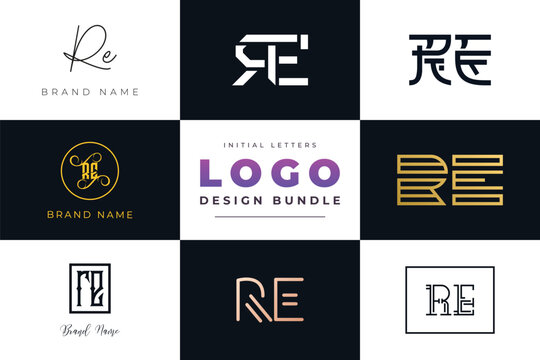 Initial letters RE Logo Design Bundle