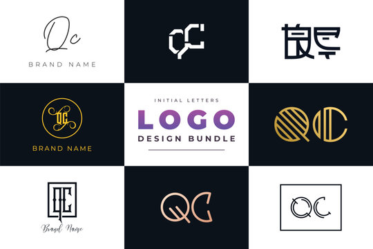 Initial letters QC Logo Design Bundle