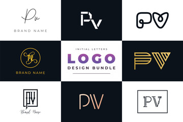 Leinwandbilder - Initial letters PV Logo Design Bundle