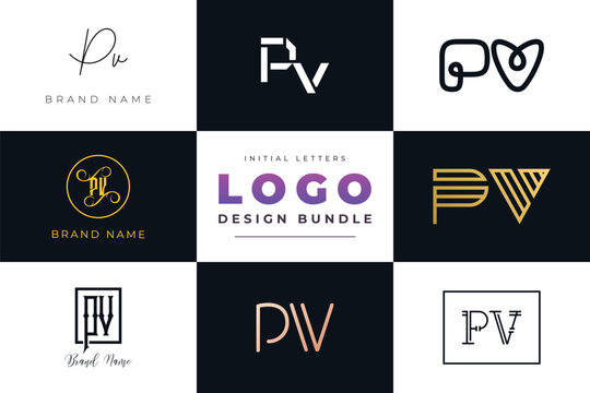Initial letters PV Logo Design Bundle
