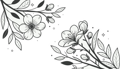 Luxury botanical background with trendy wildflowers and minimalist flowers for wall decoration or wedding. a minimalistic and elegant black and white vector illustration of hand-drawn floral elements 