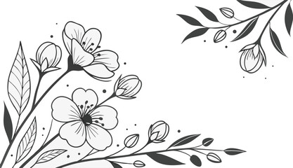 Luxury botanical background with trendy wildflowers and minimalist flowers for wall decoration or wedding. a minimalistic and elegant black and white vector illustration of hand-drawn floral elements 