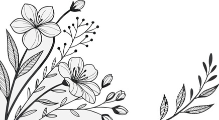 Luxury botanical background with trendy wildflowers and minimalist flowers for wall decoration or wedding. a minimalistic and elegant black and white vector illustration of hand-drawn floral elements 