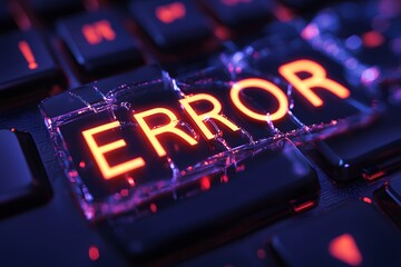 Leinwandbilder - Glowing ERROR Key on Keyboard in Digital Glitch Style Design
