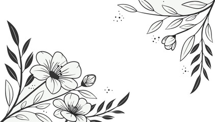 Luxury botanical background with trendy wildflowers and minimalist flowers for wall decoration or wedding. a minimalistic and elegant black and white vector illustration of hand-drawn floral elements 