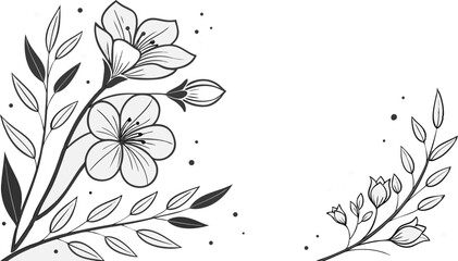 Luxury botanical background with trendy wildflowers and minimalist flowers for wall decoration or wedding. a minimalistic and elegant black and white vector illustration of hand-drawn floral elements 
