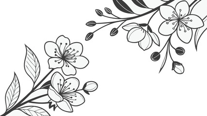 Luxury botanical background with trendy wildflowers and minimalist flowers for wall decoration or wedding. a minimalistic and elegant black and white vector illustration of hand-drawn floral elements 