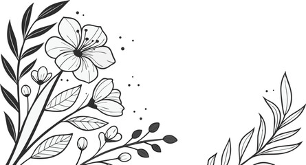 Luxury botanical background with trendy wildflowers and minimalist flowers for wall decoration or wedding. a minimalistic and elegant black and white vector illustration of hand-drawn floral elements 