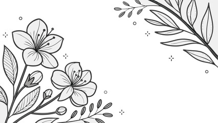 Luxury botanical background with trendy wildflowers and minimalist flowers for wall decoration or wedding. a minimalistic and elegant black and white vector illustration of hand-drawn floral elements 