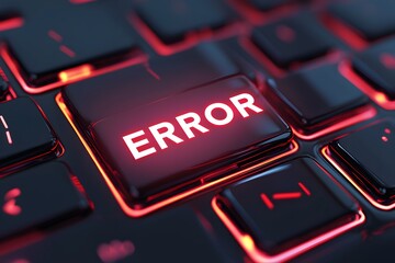 Leinwandbilder - Red Illuminated Error Key on Modern Computer Keyboard Background