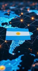 Poster - Argentina flag on digital map of South America with global network connections and data points
