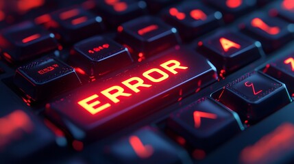 Leinwandbilder - Red Glowing Keyboard Key with Error Message Illuminated in Darkness