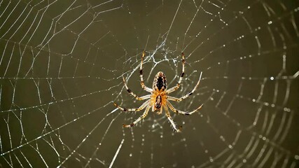 Macro Shot Close-up footage of a spider centered in its web.
