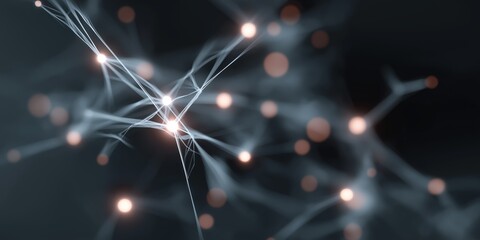 Poster - abstract glowing network of interconnected nodes and lines with blurred background